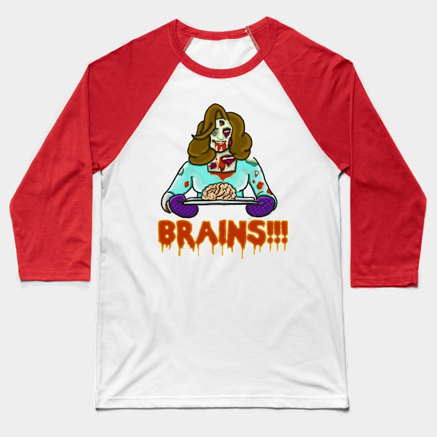 Brains!!! Baseball T-Shirt by tesiamarieart